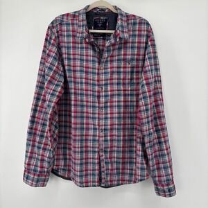 Guess Los Angeles Mens XXL Slim Fit Pearl Snap Plaid Button Up Shirt Red Blue